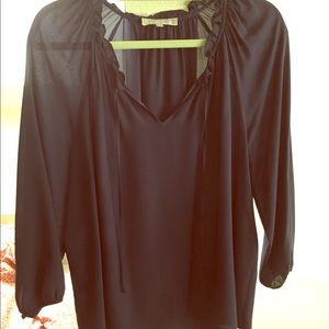 Dark blue 100% silk blouse.